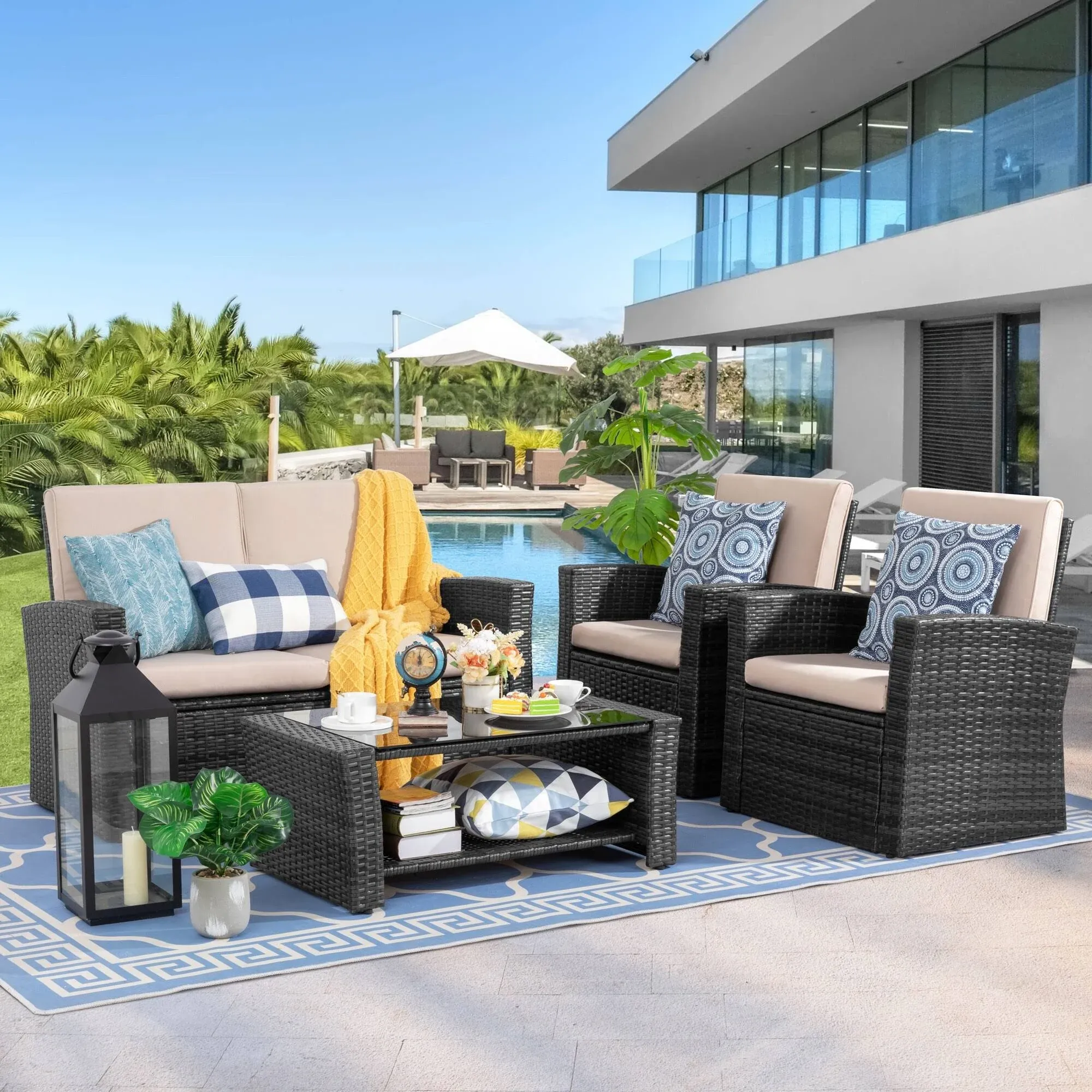 Futzca 4-Piece Outdoor Patio Furniture Set, Black, Size: 4-Piece Sets