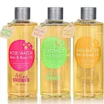 Bath and Body Oil Oil with Sweet Almond Oil Jojoba Oil, Shea Butter & Rose Water & Coconut Bath Oils Mother's Day Gift for Women, Multiuse Oil for Hair & Dry Skin 26.4 fl oz (Pack of 3)