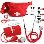 Primacare KB-9181 Professional Series Blood Pressure kit with Sprague Rappaport Stethoscope, Fanny Pack Aneroid Combo for Medical Emergencies and First Aid Purposes, Red, 8x2x6 inches