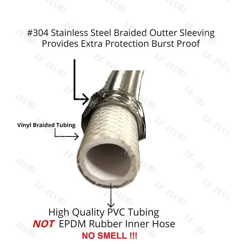 EZ-Fluid Plumbing 30" x 1/2" FIP x 3/8" Comp S.S Braided Flexible Water HOSES Connectors,Faucet Supply Line,Faucet Water Supply Hose Connector Lines