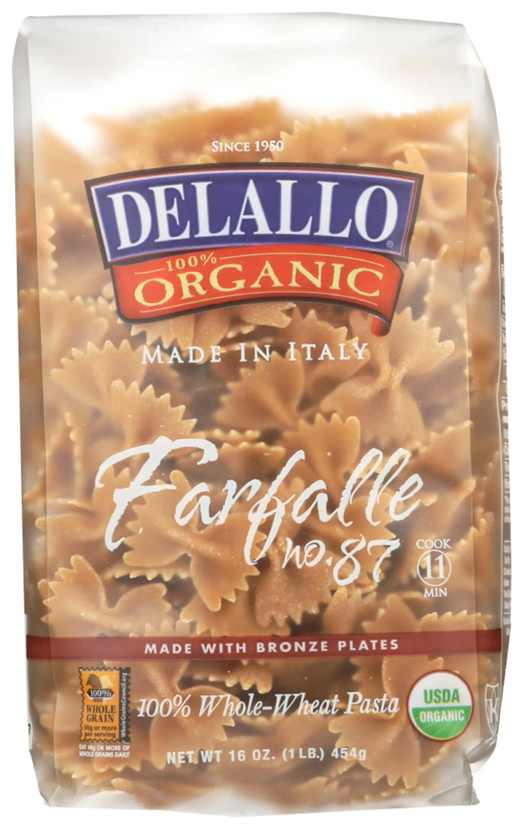 DeLallo Organic Whole Wheat Farfalle Pasta - 16 oz