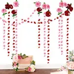 Cheerland 12 Pcs Red Pink Rose Garland Rose Flower Patel Streamer Wedding Engagement Anniversary Bridal Shower Birthday Bday Party Hanging