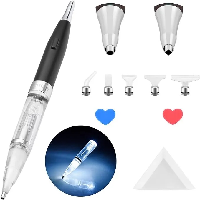  Original Diamond Art Pen Lighted Drill Pen 2.0 Metal Sticky Pen Tips, Black