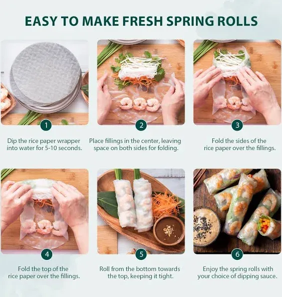 Soeos Rice Paper, White Rice Paper Wrappers, 3 Pack, 34 Sheets-Fresh Spring Roll Wrappers & Dumplings, Non-GMO, Gluten-Free, Low Carb, Vietnamese Rice Wraps (Round, 22cm)