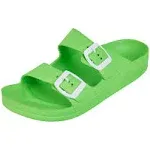 FUNKYMONKEY Women's Comfort Slides Double Buckle Adjustable Eva Flat Sandals (8 M US, Fluo Green), Fluo Green/women