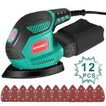 HYCHIKA Detail Sander, 14,000 OPM Compact Electric Sander Tool with 12 Pcs Sandpapers,Efficiency Dust Collection System,Suitable for Tight Spaces Sanding,Polishing,Removing Paint in Home Decoration