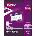 Avery Name Badge Insert Refills, Horizontal/Vertical, 2 1/4 x 3 1/2, White, 400/Box (5390)