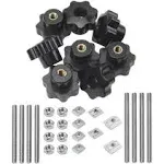 8 Sets M6 7 Star Through Hole Knob Nut Screw Clamping Knurled Threaded Knob Assortment Kit, Black Nylon Star Shape Hand Knobs