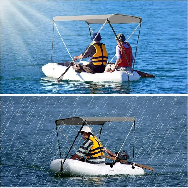 Foldable Bimini Top Boat Cover Canopy Cover 2 Bow Bimini Top (63" L 39‘’-55‘’ W 43.3" H) Suitable for Ships of 3.2-4.5 FT