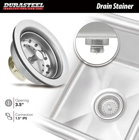 Stainless Steel Prep & Utility Sink - DuraSteel 1 Compartment Commercial Kitchen Sink - NSF Certified - Single 24" x 24" Inner Tub with No Lead