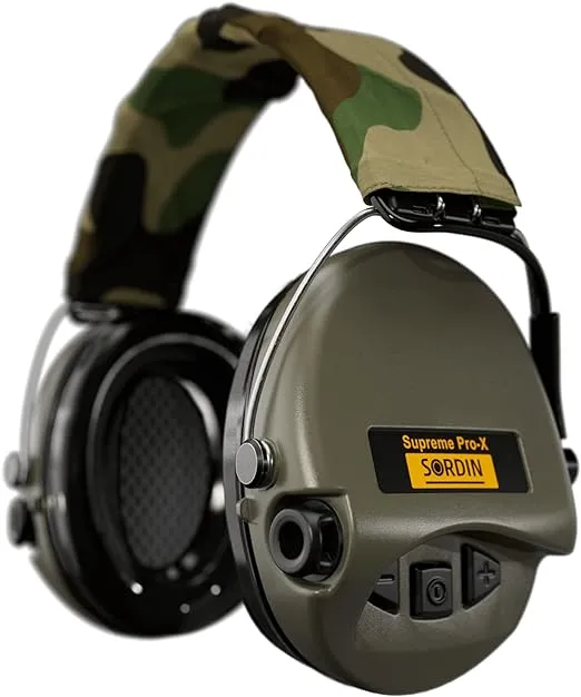 Sordin Supreme Pro-X Active Ear Defenders - Camo Band & Foam Kits - Electronic Ear Muffs (Green)