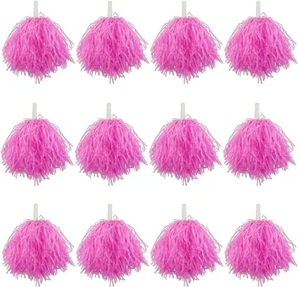 12 Pack Pink Plastic Cheerleading Pom Poms, Sports Dance Cheer Plastic Pom Pom for Rooters,Cheering Squard,Cheering Team(30 Grams Weight Each)