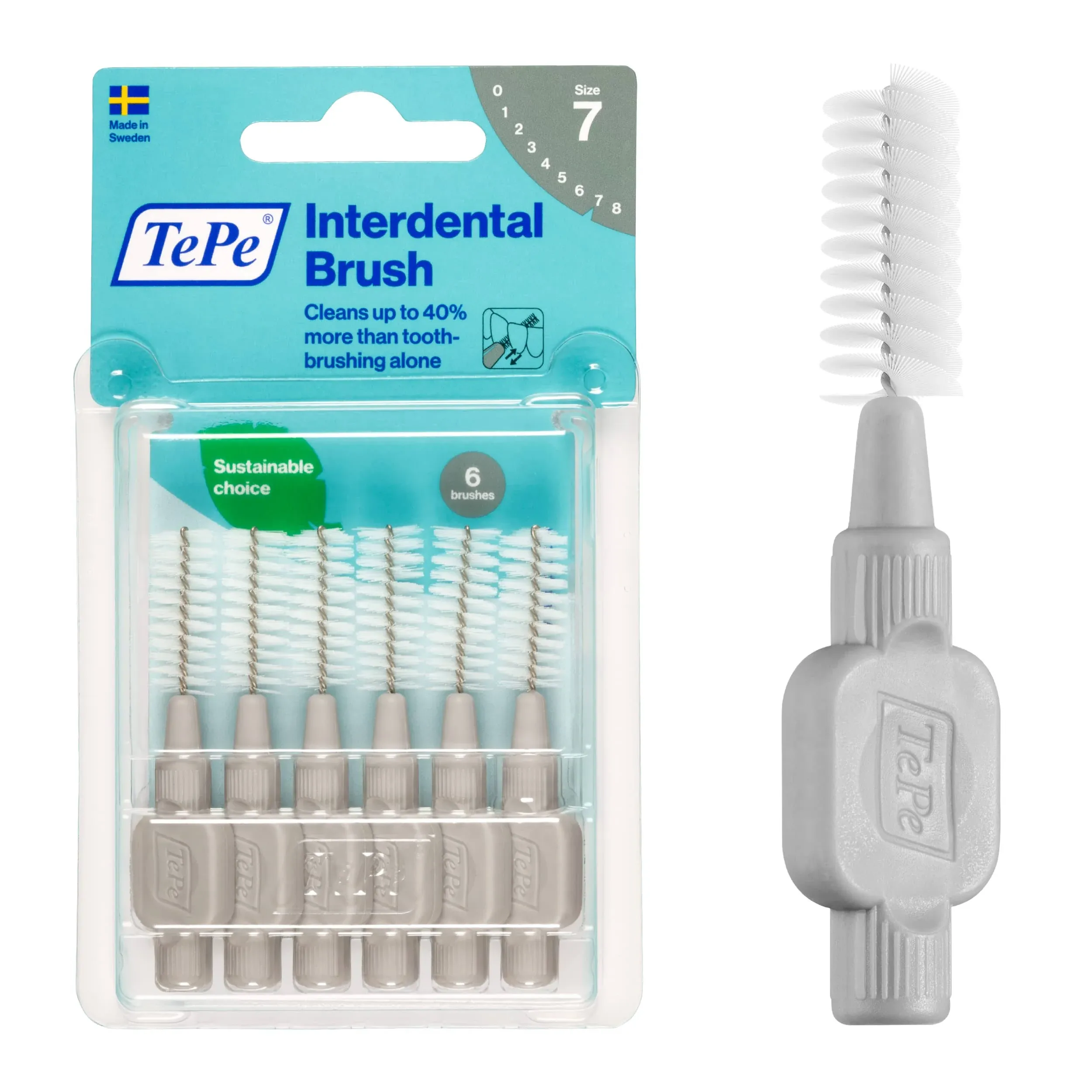 TePe Interdental Brush Original Cleaners - Dental Brushes Between Teeth 6 Pack, Gray 1.3mm, Size: 1.3 mm