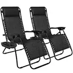 Best Choice Products Set of 2 Adjustable Steel Mesh Zero Gravity Lounge Chair Recliners w/Pillows and Cup Holder Trays - Gray Stripes