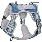 Auroth Tactical Dog Harness Adjustable Metal Buckles Dog Vest with Handle, No Pulling Front Leash Clip - Blue Camo Denim / Large