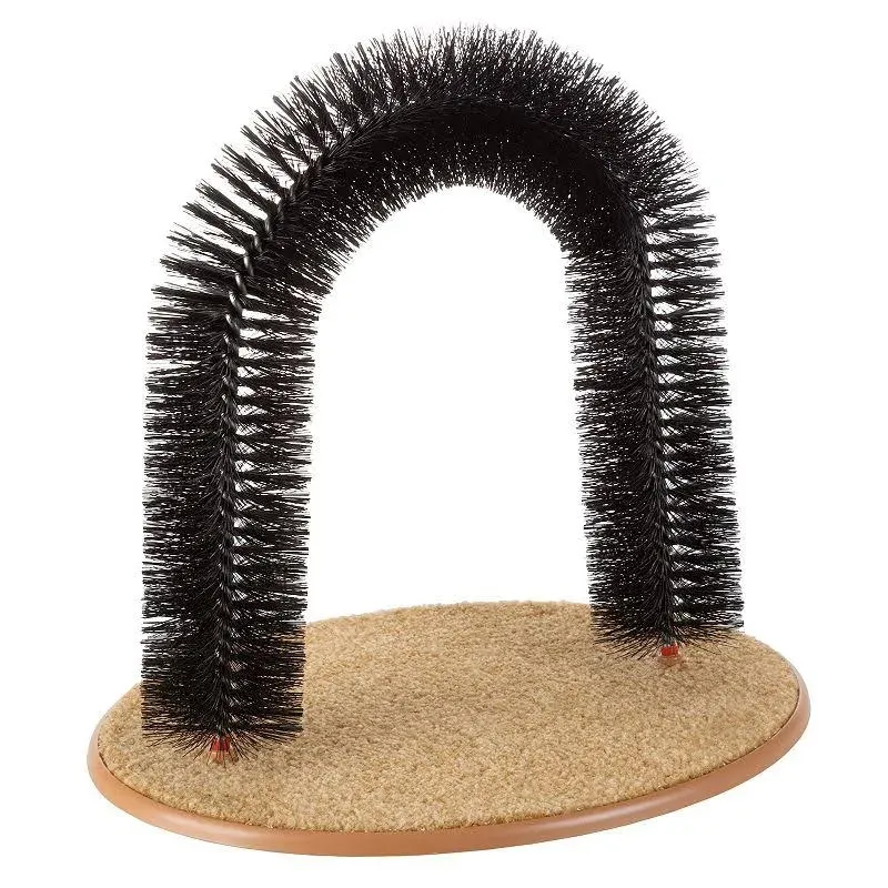 PETMAKER Pet Adobe Self-Grooming Cat Arch with Bristle Ring - Small Cat Grooming Loop - Multiple Colors - Removes Excess Hair - Durable Carpet Base