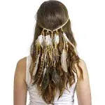 Indian Feather Headband Accessories - Native American Tribal Costume Head Dress with Feathers for Women and Kids