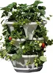 3 Tier Stackable Herb Garden Planter Set with Bottom Saucer - Stone Color - Vertical Container Pots for Herbs, Strawberries, Flowers