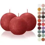 BOLSIUS 3 Pack Delicate Red Rustic Ball Pillar Candles - 3 Inch - Premium