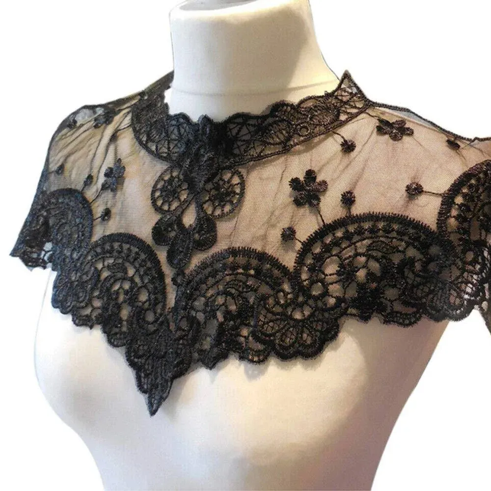 Acxico 1Pcs DIY Lace Embroidered Flower Neckline Collar Trim Polyester Black ...