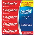 Colgate Cavity Protection Toothpaste, Anticavity Fluoride, Great Regular Flavor, Paste, Super Size - 5 pack, 8 oz tubes