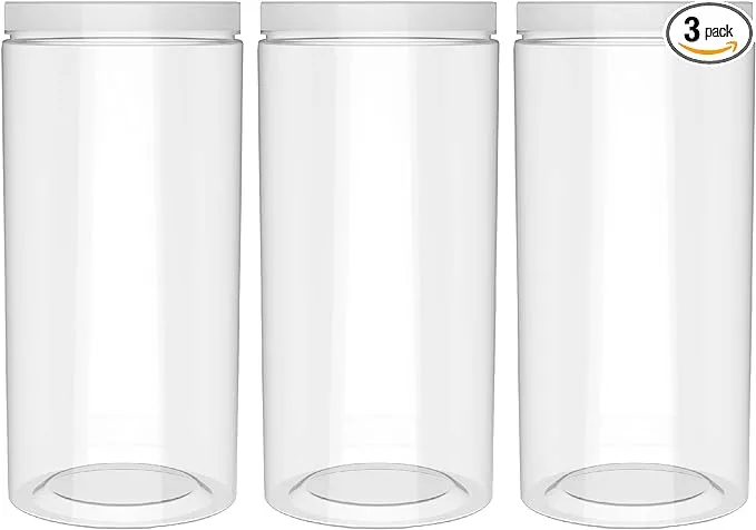 holevifo 60oz (1780 mL,3 Pack) Clear Tall Plastic Storage Jar with Lid, Round Airtight Food Storage Container with Screw Lid