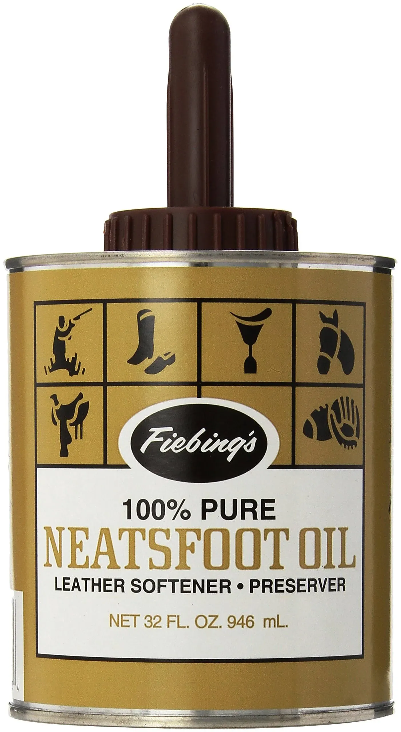 100% Pure NEATSFOOT Leather OIL 32 oz Can w/ Applicator FIEBING&#039;S FB-PURE00A032Z