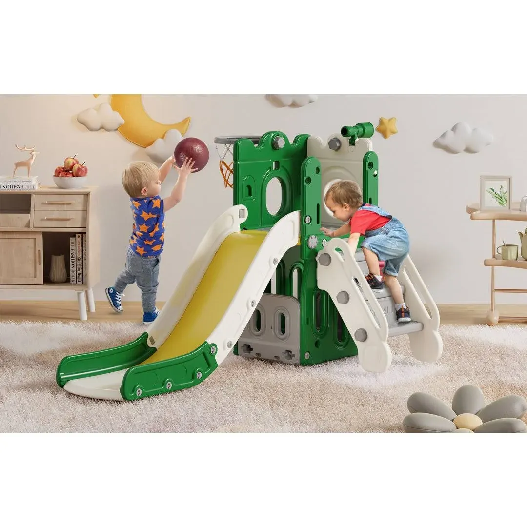 7 in 1 Kids Slide, Toddler Slide with Climber Outdoor Indoor Slide Playset Suteck Color: Green/Yellow