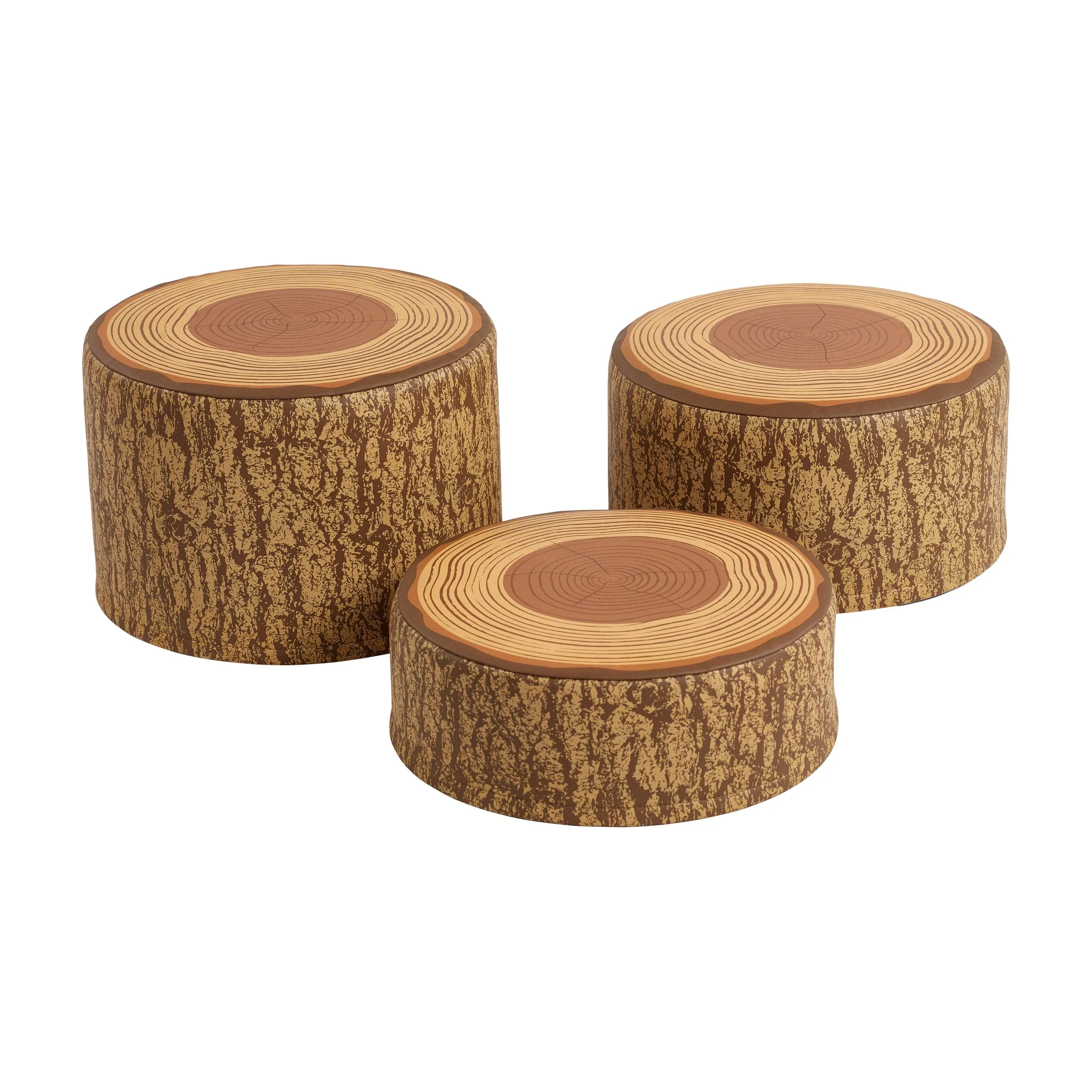 SoftZone Tree Stump Stool Set, Flexible Seating, Chocolate, 3-Piece