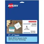 Avery Square Cards with Sure Feed Technology, 3" x 3", Matte White, 150 Square Cards Total, Print-to-The-Edge, Laser/Inkjet Printable Cards (35006)