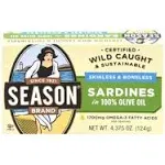 Season Sardines, Skinless & Boneless, in Pure Olive Oil - 4.375 oz