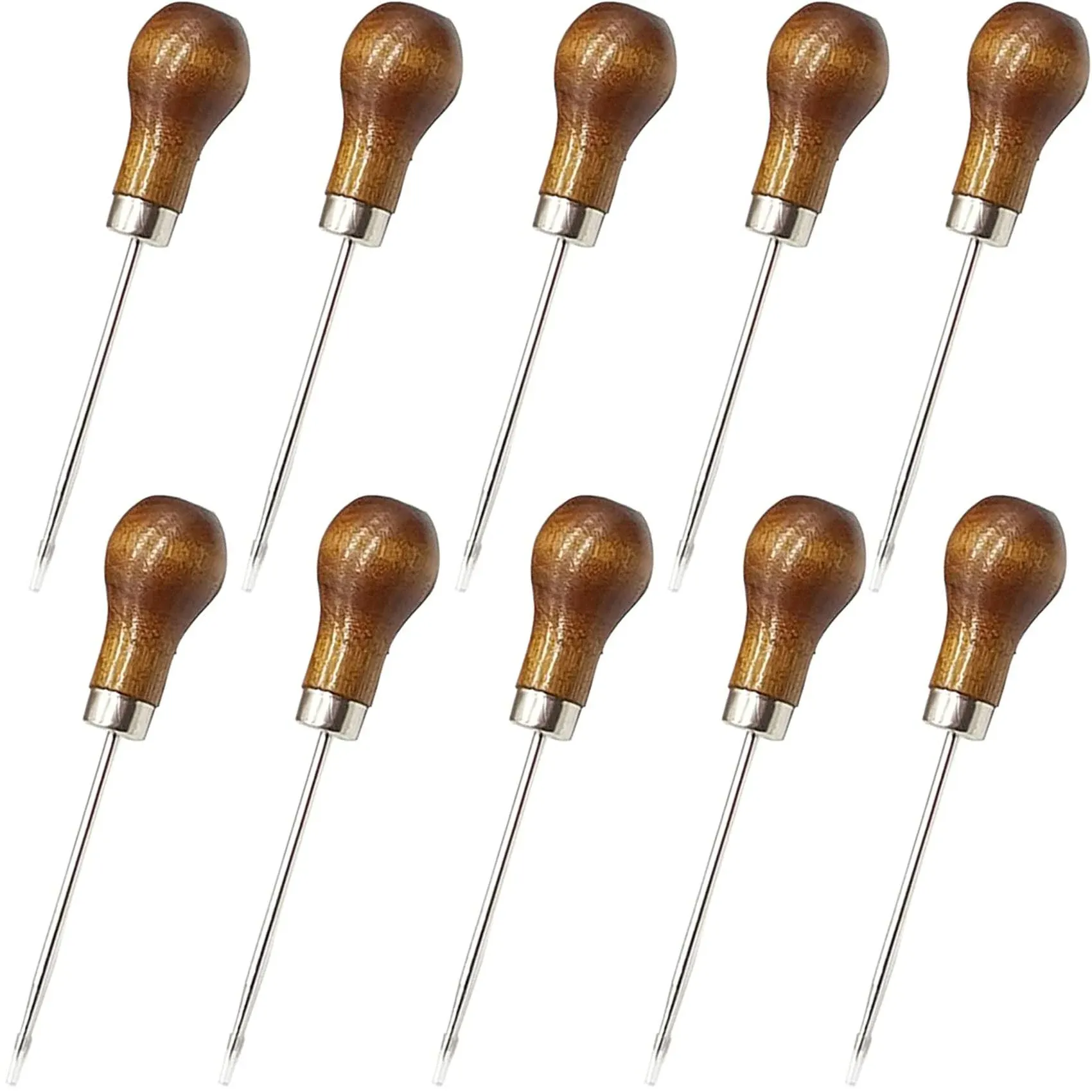 10PCS Wooden Handle Scratch Awl for Leather Punch Hole or DIY Handmade Pin Punching Needles