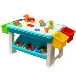 Amazing for Less Kids Block Table, Childrens Educational Toy 69pc Table for Blocks Classic Big Building Blocks Desk