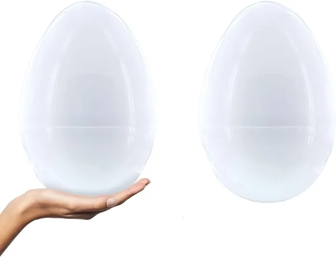 Snowy Delight: Set of 2 White Plastic Jumbo Size Easter Eggs 10 Inches