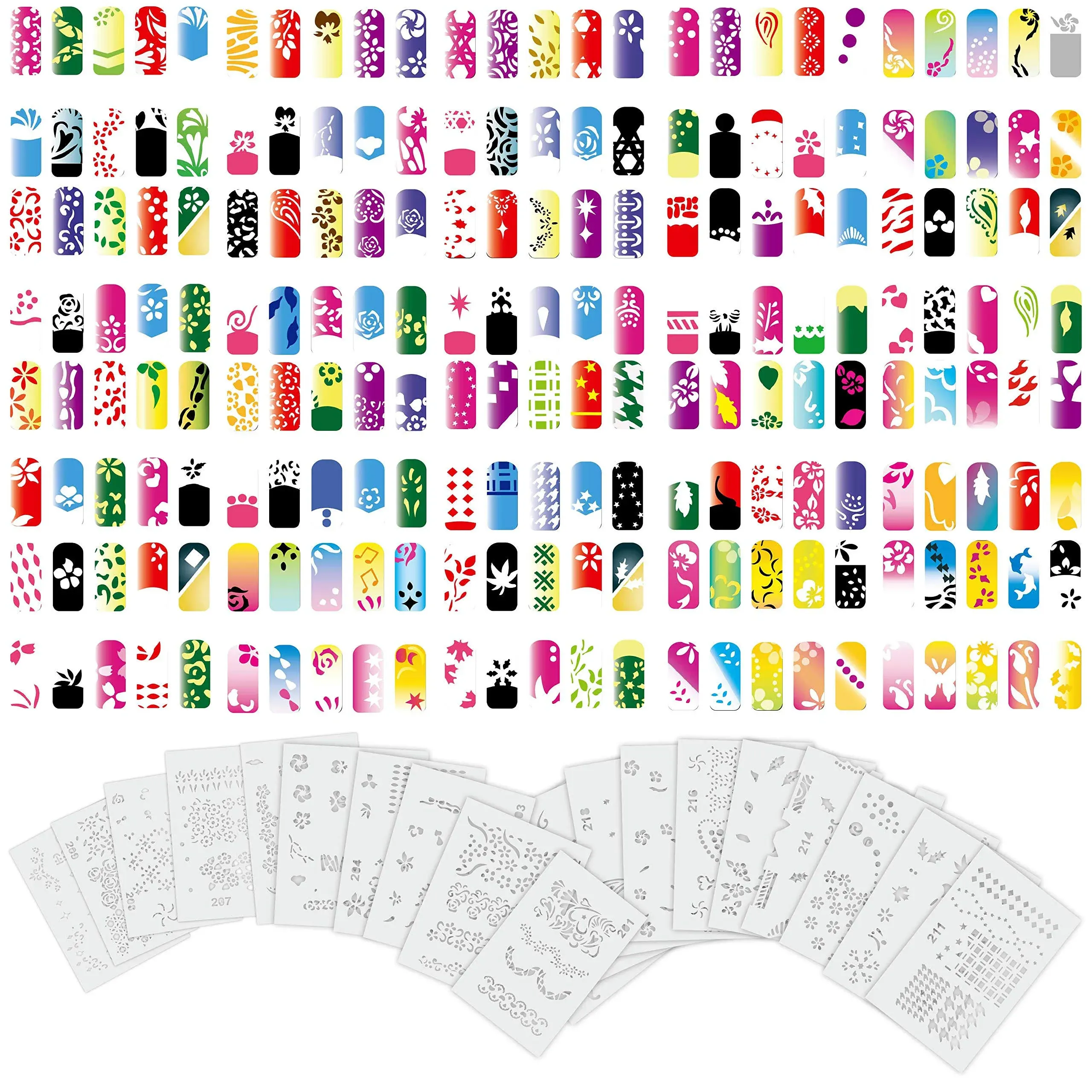 Custom Body Art Airbrush Nail Stencils Design Series Set # 11 Includes 20 Individual Nail Templates with 13 Designs Each for a Total of 260