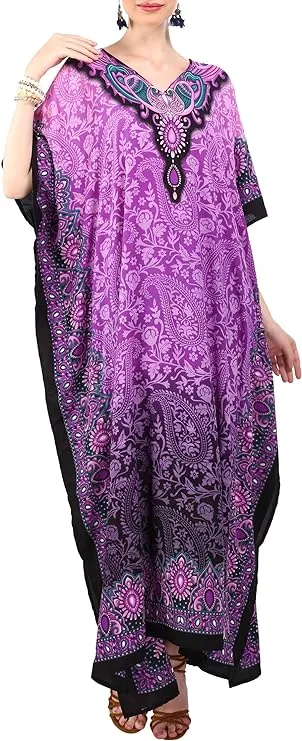 Miss Lavish London Kaftan Tunic One Size Cover Up Maxi Dresses Lougewear Embellished Kimono (XX-Large, Blue)