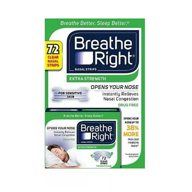 Breathe Right Nasal Strips to Stop Snoring Drug-Free, Extra Clear 72 Count