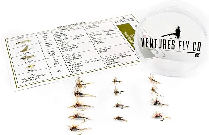 Ventures Fly Co. | Baker’s Dozen Packs | 13 Premium Hand-Tied Fly Fishing Flies | Water-Proof Fly Cup Included | Dry, Wet, Nymph, Streamer, Terrestrial | Perfect for Trout and Bass!