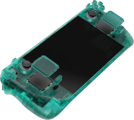 eXtremeRate Clear Emerald Green Faceplate Back Plate Replacement Housing Case Full Set Shell W/Buttons for Steam Deck LCD Console