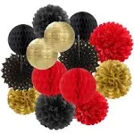 Red-Black Gold Party Decorations Streamers Lanterns - 14pcs Casino-Theme Grad