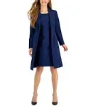 Le Suit Women's Crepe Topper Jacket & Sheath Dress Suit, Regular and Petite Sizes - Indigo - Size 10