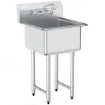 VEVOR Stainless Steel Prep & Utility Sink - 1 Compartment Free Standing Small Sink Include Faucet & Legs - 21 x 41 in.