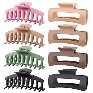 TOCESS 8 Pack Big Hair Claw Clips for Women Large Claw Clip for Thin Thick Curly Hair 90's Strong Hold 4.33 Inch Nonslip Matte Jumbo Hair Clips (8 Pcs)