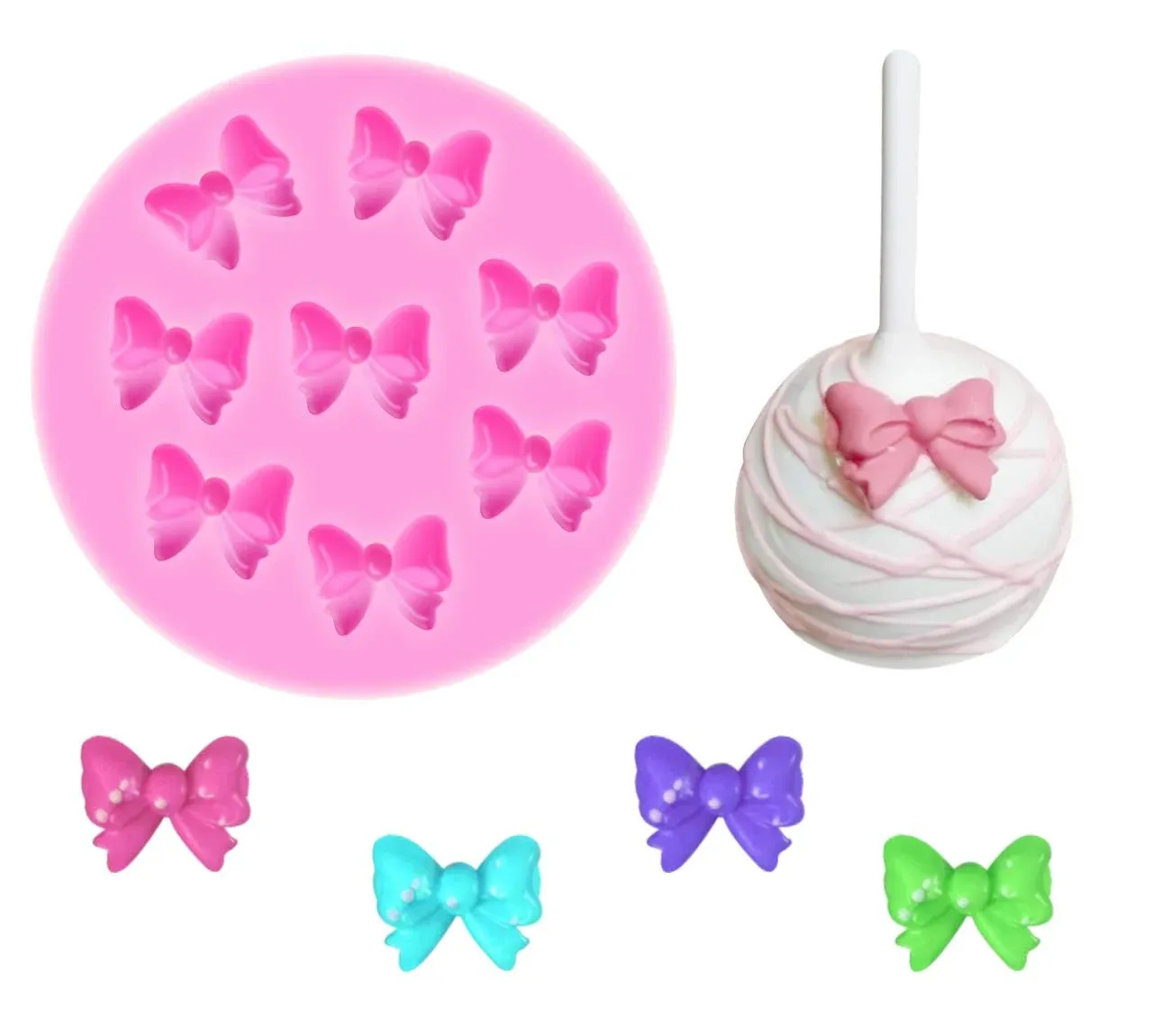 YunKo W0770 8 Mini Bows Silicone Fondant Molds Sugar Candy Cake Pop Bow Craft Molds DIY Cake Decorating