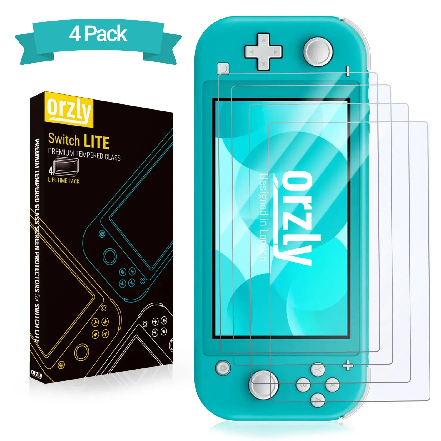 Orzly Screen Protector for Nintendo Switch Lite 2019 Model [4 Pack] Tempered Glass Screen Protectors. No Bubbles Easy Installation Anti Scratch Edition