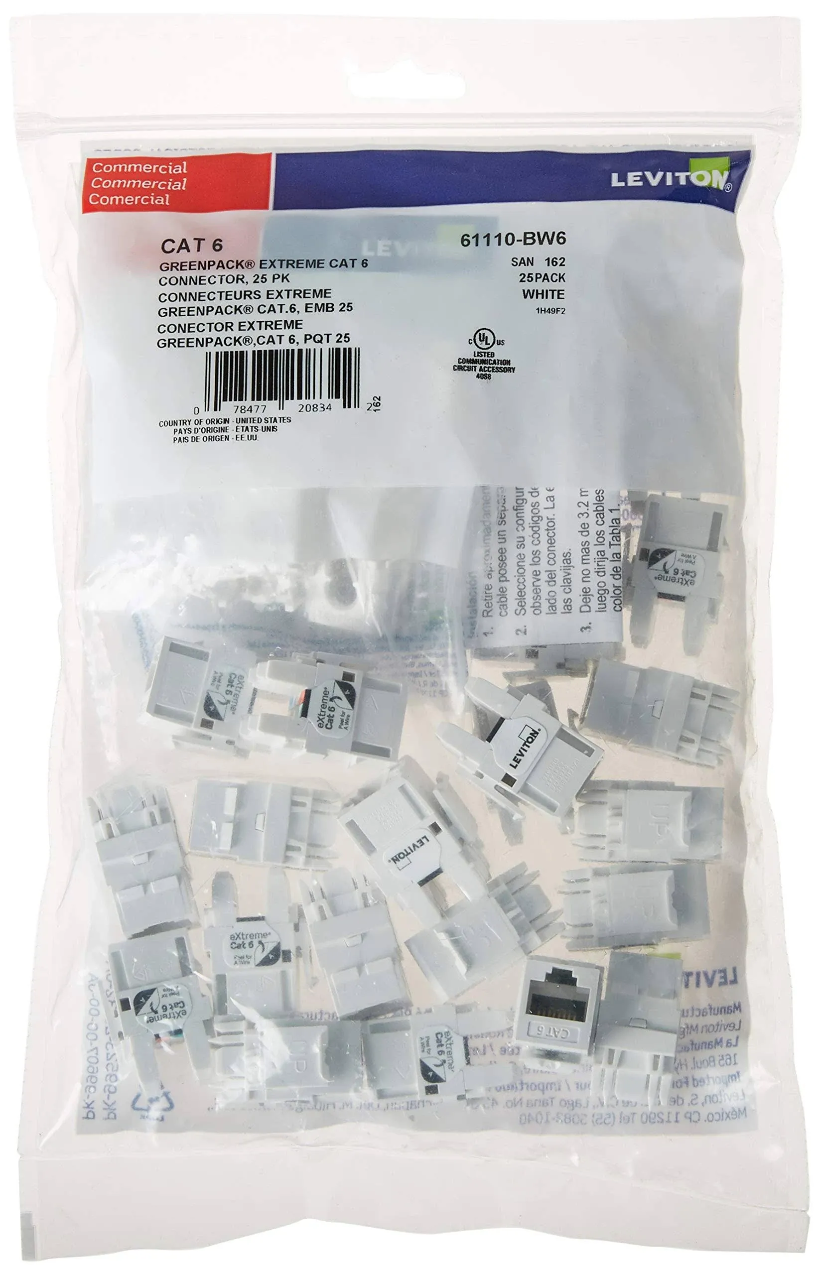 RJ JACK AND MODULE EXTREME CAT 6 UTP JACK 150PK, WHITE