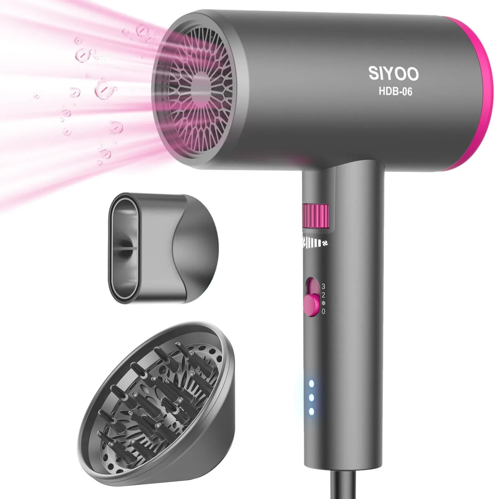 SIYOO Professional Hair Dryer, Ionic Blow Dryer with Diffuser and Nozzle, 160...