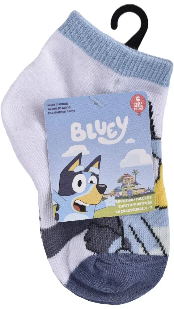 Bluey Boys' 6-Pack Cuffed Quarter Ankle Socks