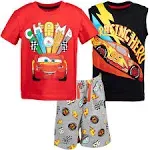 Disney Pixar Cars Lightning Mcqueen Toddler Boys Graphic T-Shirt Tank Top French Terry Shorts Set Red/Black 2T