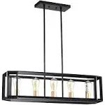 MICSIU Black 5 Light Kitchen Island Light Fixture, Burnished Brass Farmhouse ...